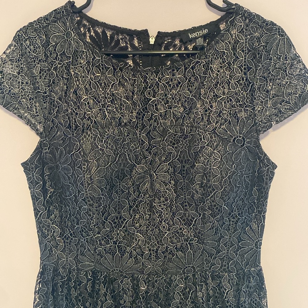 Metallic Black Lace Short Sleeve Dress
